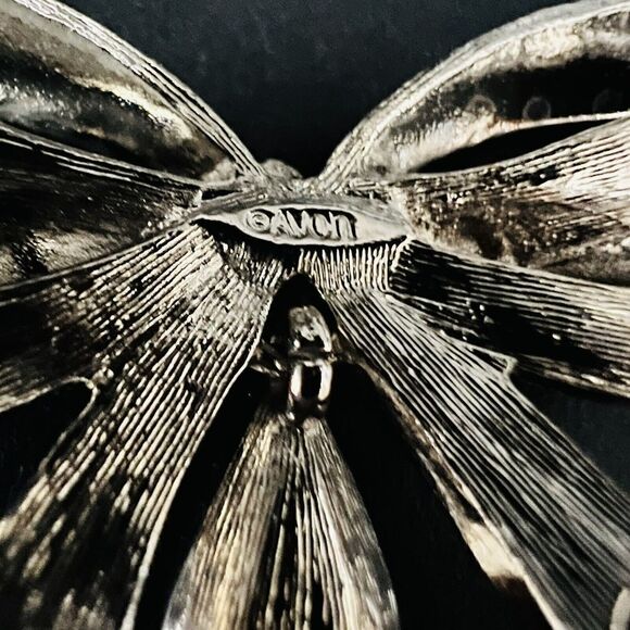 Vintage Avon Birthstone Brooch Silver Blue Rhinestone September Ribbon Bow  XY - Picture 6 of 7